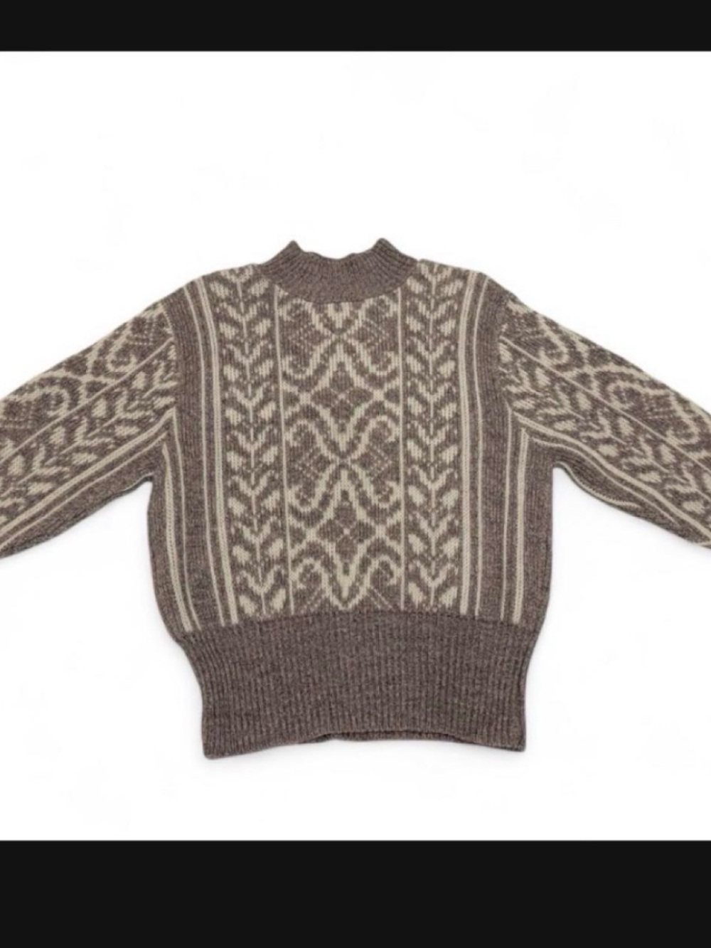 VTG Garland Sweater Mock Neck Brown Neutral Knit Pattern Cozied Retro Pullover